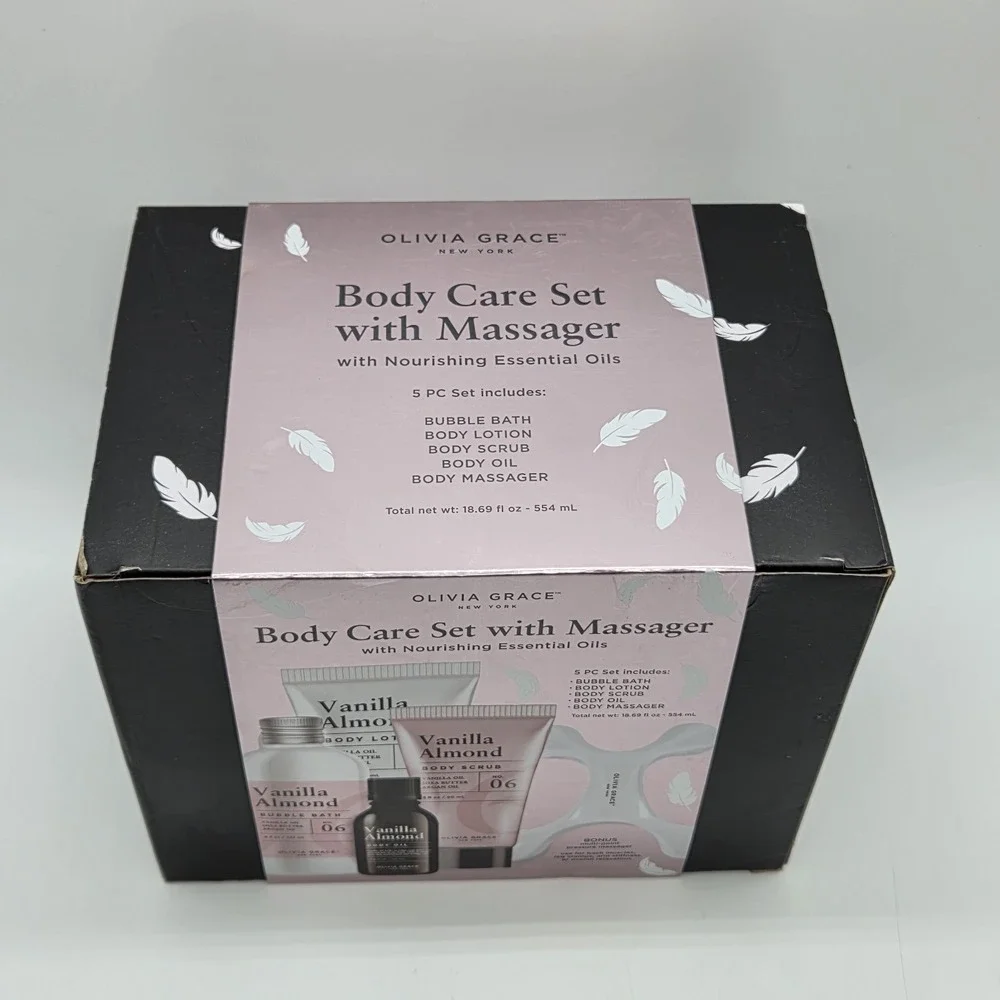 Olivia Grace Body Care With Massager 5 PC Set Vanilla Almond Scented Collection